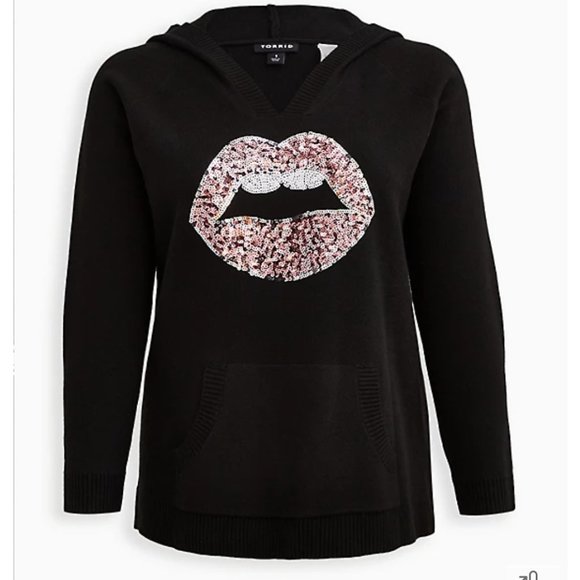 torrid Sweaters - 💕 Torrid  Pink Sequin Lips Sweater w/ Hood